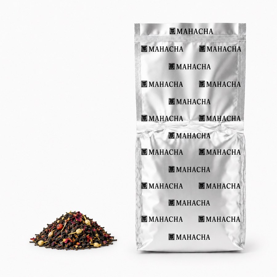 Crimson Silk — loose leaf blend beside its sealed refill pouch
