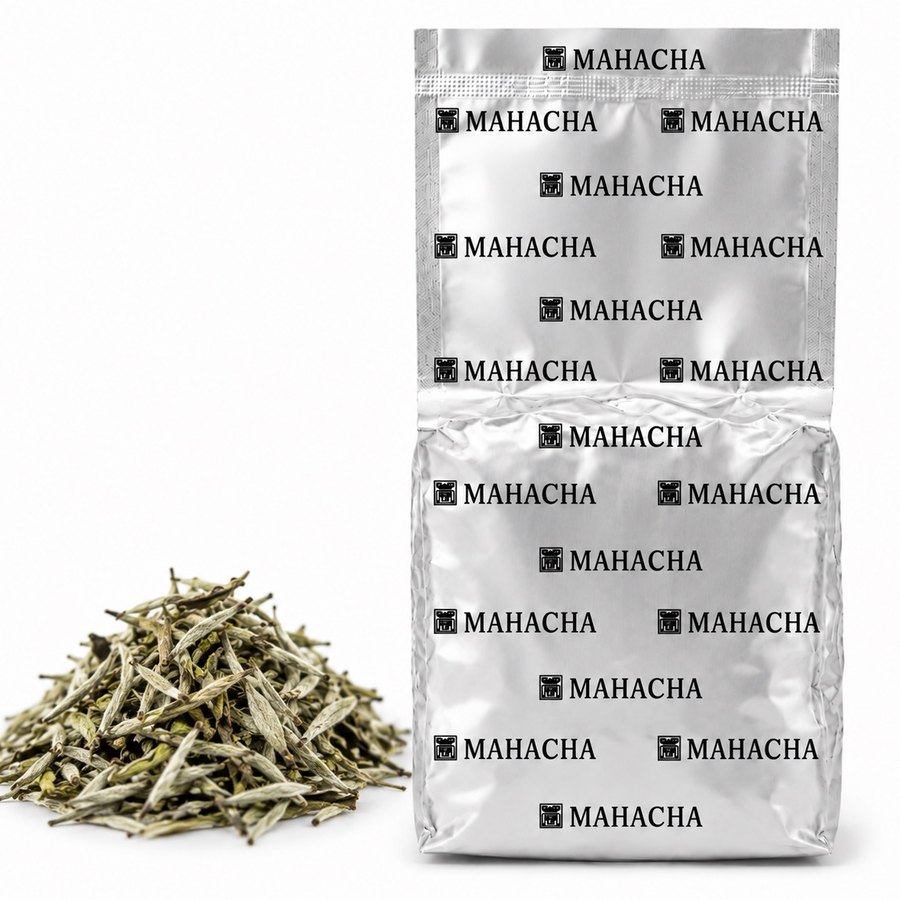 White Peony — loose leaf blend beside its sealed refill pouch